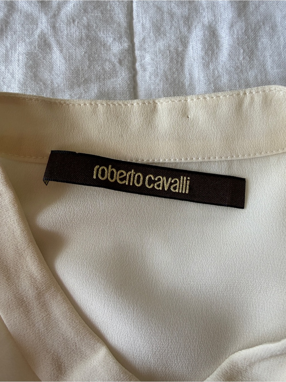 Roberto Cavalli 100% Silk Ivory Ruffle Blouse | Designer Button Front Top | 38